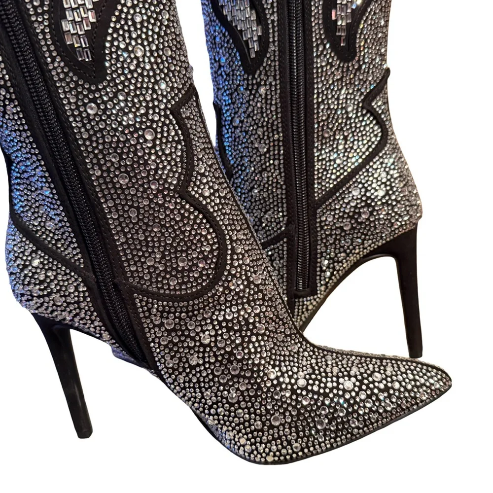 INC International Concepts NWT Sz 6.5 Black Rhinestone Embellished Boots (SH150) - Picture 6 of 15